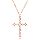 DAINTY ART DECO ROSE GOLD CLEAR CZ CROSS PENDANT - PIERGIORGIO CERRONI