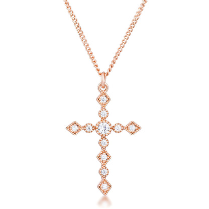 DAINTY ART DECO ROSE GOLD CLEAR CZ CROSS PENDANT - PIERGIORGIO CERRONI
