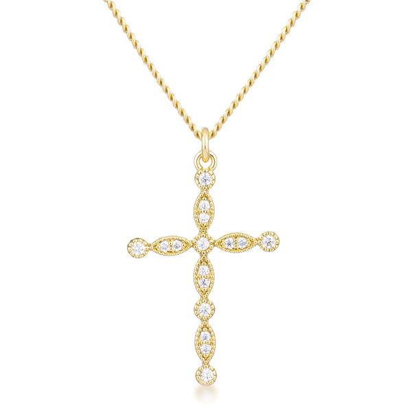 DELICATE VINTAGE GOLD CLEAR CZ CROSS PENDANT - PIERGIORGIO CERRONI