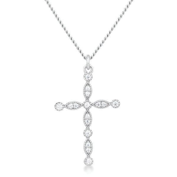 DELICATE VINTAGE RHODIUM CLEAR CZ CROSS PENDANT - PIERGIORGIO CERRONI