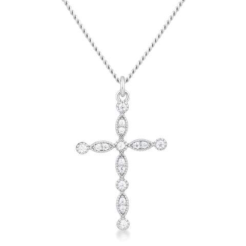 DELICATE VINTAGE RHODIUM CLEAR CZ CROSS PENDANT