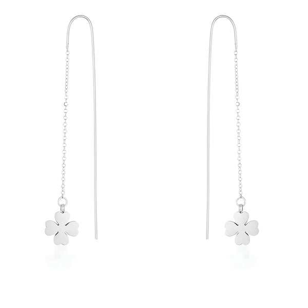 PATRICIA RHODIUM CLOVER THREADED DROP EARRINGS