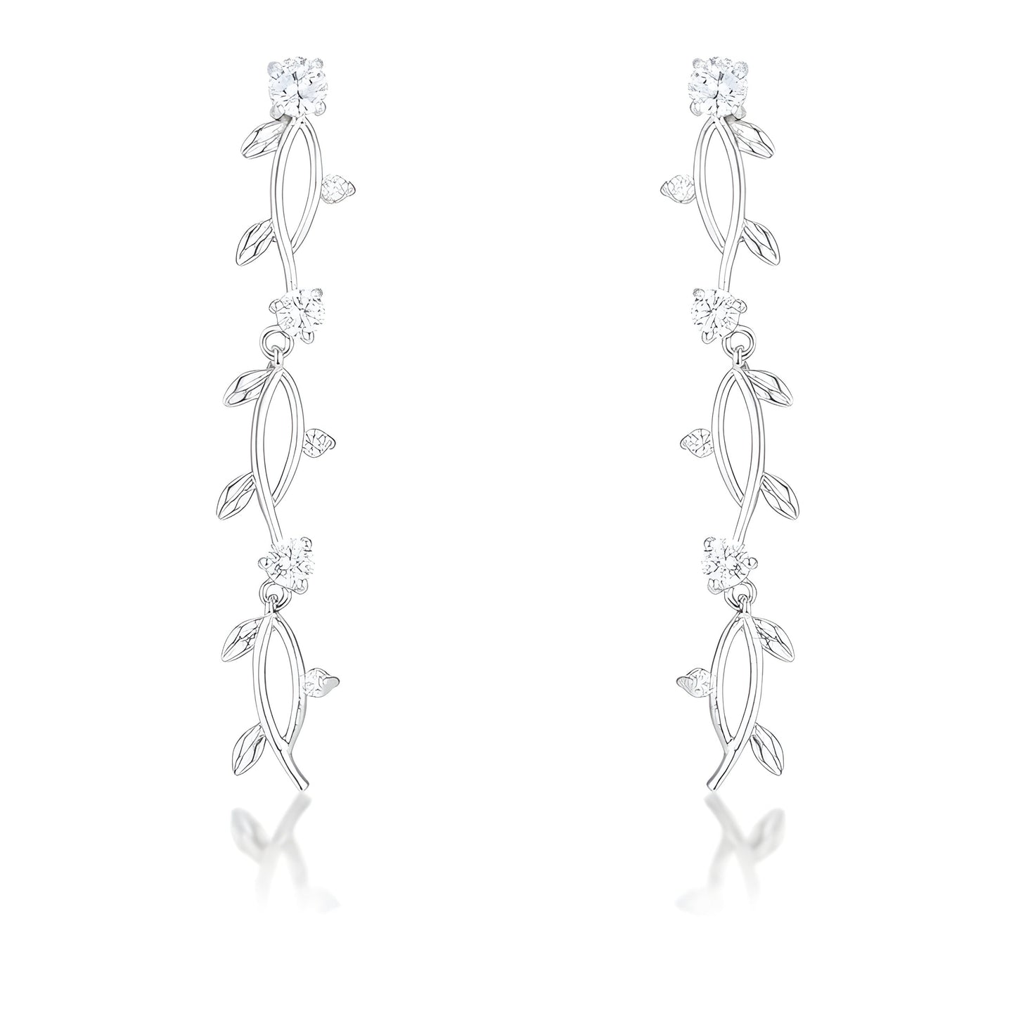 1.1 CT VINE DESIGN RHODIUM EARRINGS