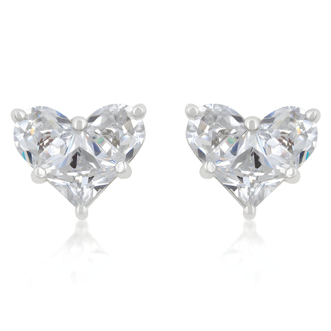 WHITE CZ HEART STUD EARRINGS