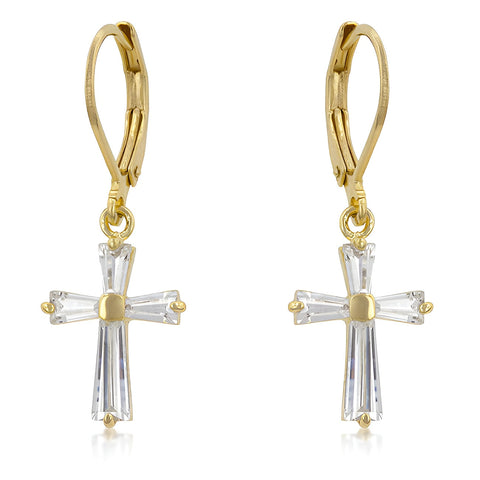 CUBIC ZIRCONIA GOLDTONE FINISH CROSS EARRINGS