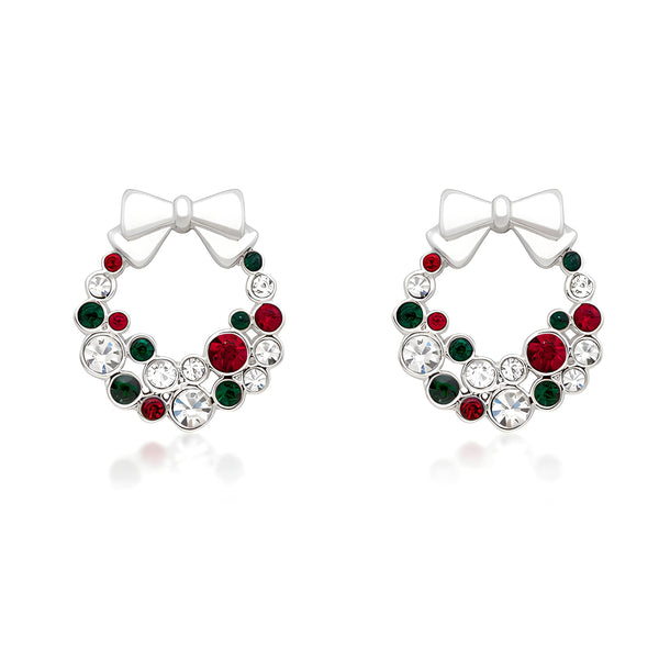 HOLIDAY WREATH COLORED CRYSTAL EARRINGS