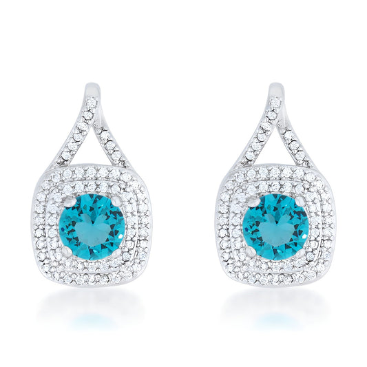 CHRISTAL 2.3 CT AQUA CZ RHODIUM CLASSIC DROP EARRINGS