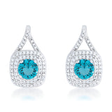 CHRISTAL 2.3 CT AQUA CZ RHODIUM CLASSIC DROP EARRINGS