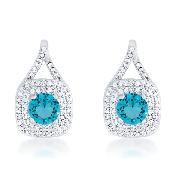 CHRISTAL 2.3 CT AQUA CZ RHODIUM CLASSIC DROP EARRINGS