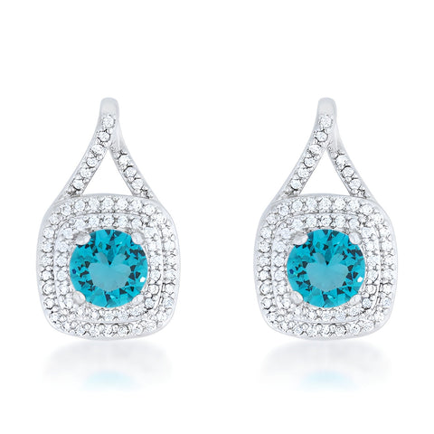 CHRISTAL 2.3 CT AQUA CZ RHODIUM CLASSIC DROP EARRINGS