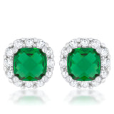 LIZ 2 CT EMERALD CZ RHODIUM CLASSIC CUSHION STUD EARRINGS