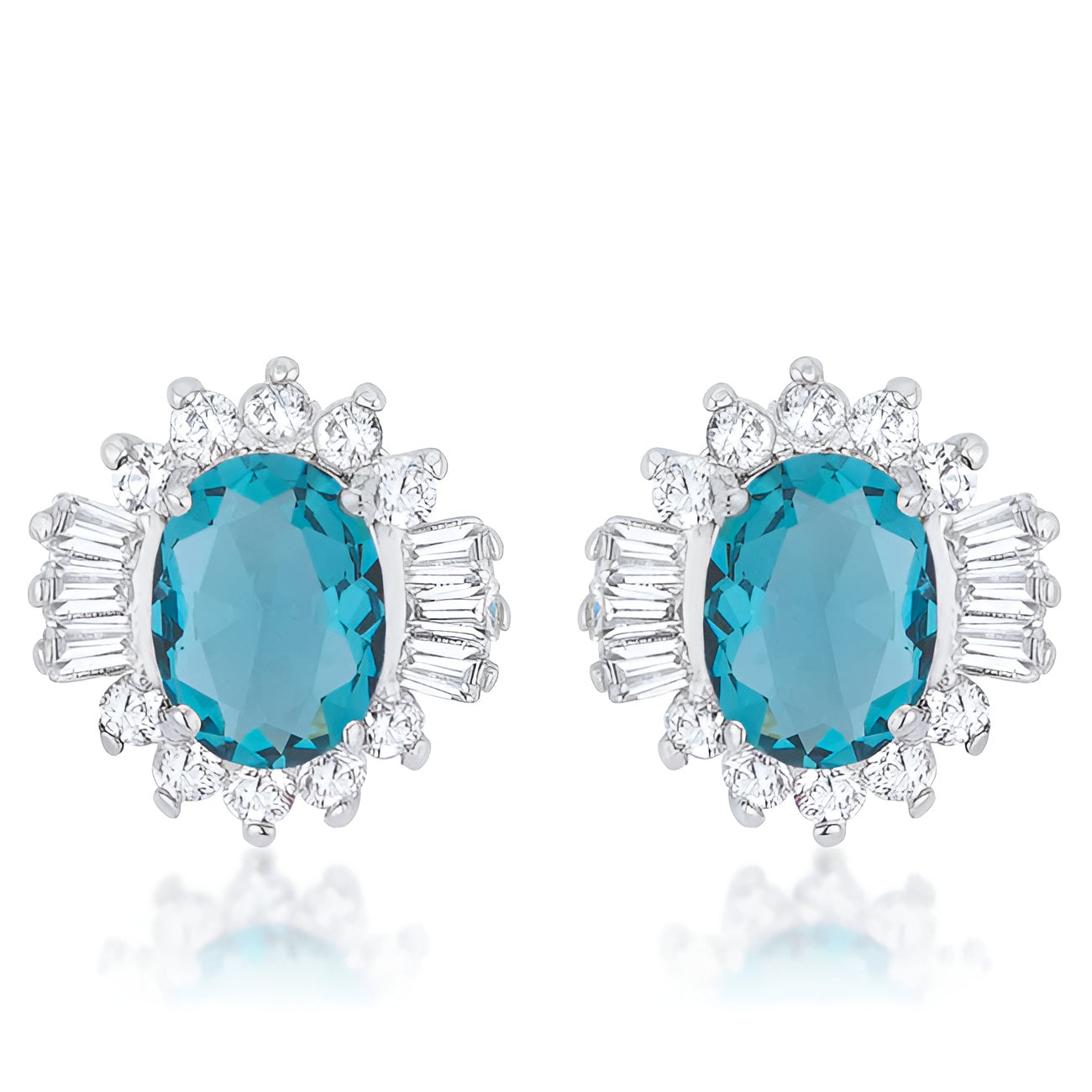CHRISALEE 3.3 CT AQUA CZ RHODIUM CLASSIC STUD EARRINGS - PIERGIORGIO CERRONI