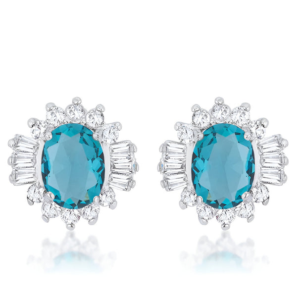 CHRISALEE 3.3 CT AQUA CZ RHODIUM CLASSIC STUD EARRINGS - PIERGIORGIO CERRONI