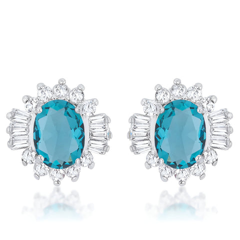 CHRISALEE 3.3 CT AQUA CZ RHODIUM CLASSIC STUD EARRINGS - PIERGIORGIO CERRONI