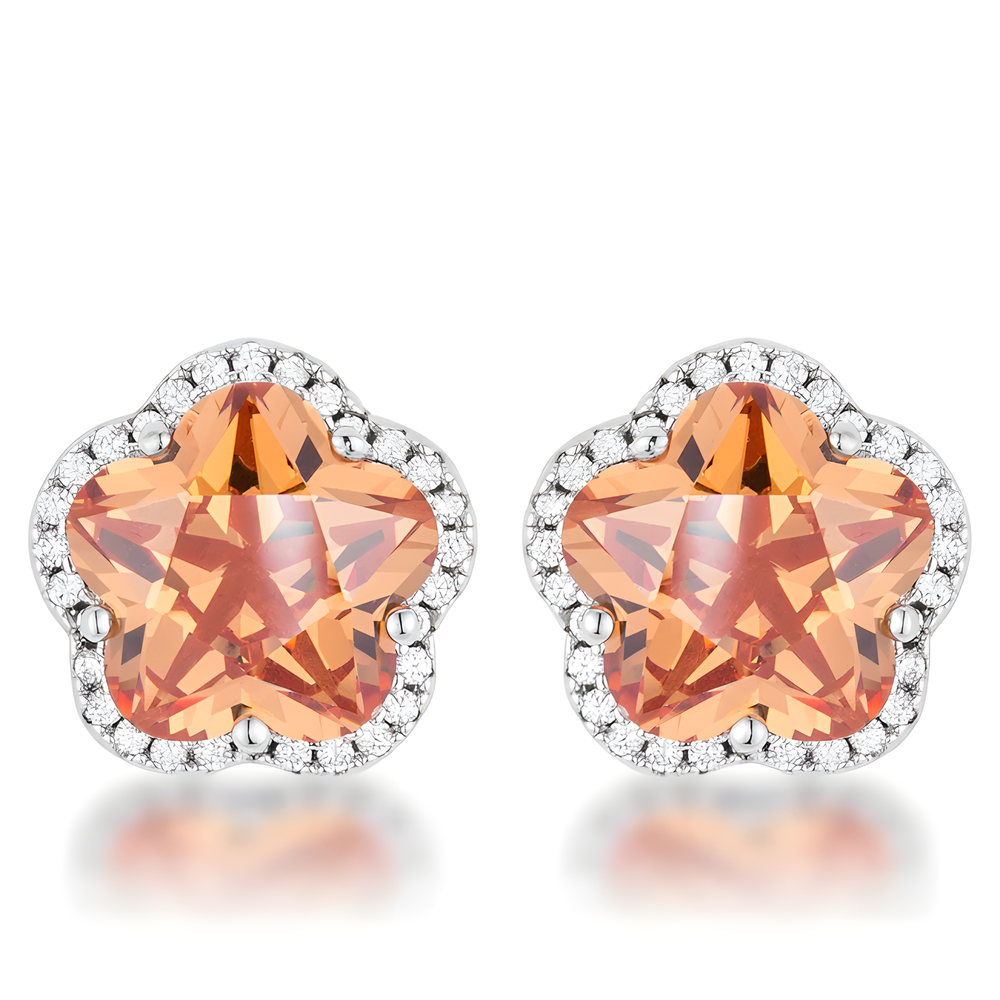 FLORAL CUT CHAMPAGNE CZ STUD EARRINGS