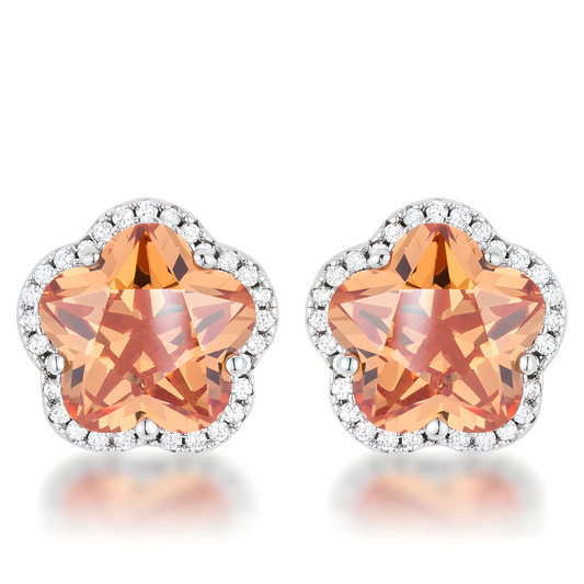 FLORAL CUT CHAMPAGNE CZ STUD EARRINGS