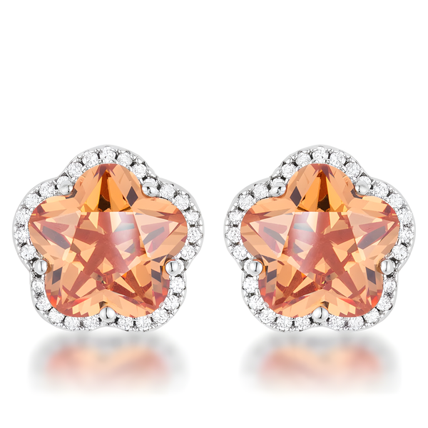 FLORAL CUT CHAMPAGNE CZ STUD EARRINGS