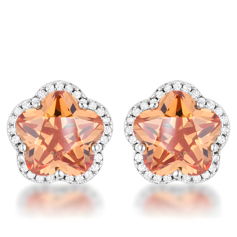 FLORAL CUT CHAMPAGNE CZ STUD EARRINGS