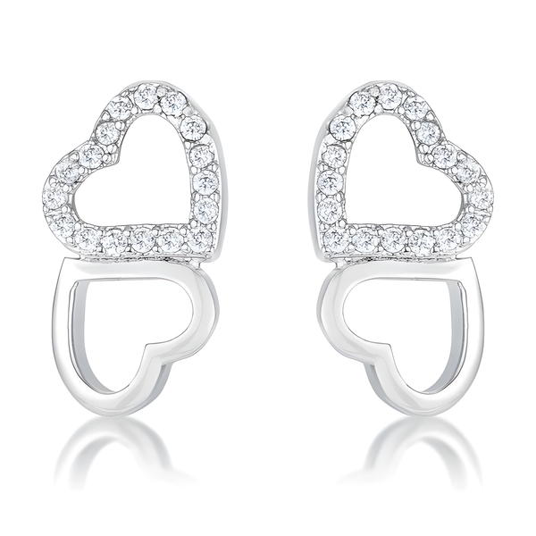 0.17 CT MELDED HEARTS RHODIUM AND CZ STUD EARRINGS