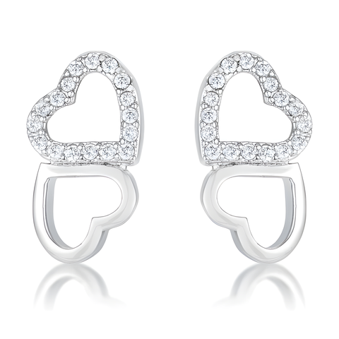 0.17 CT MELDED HEARTS RHODIUM AND CZ STUD EARRINGS