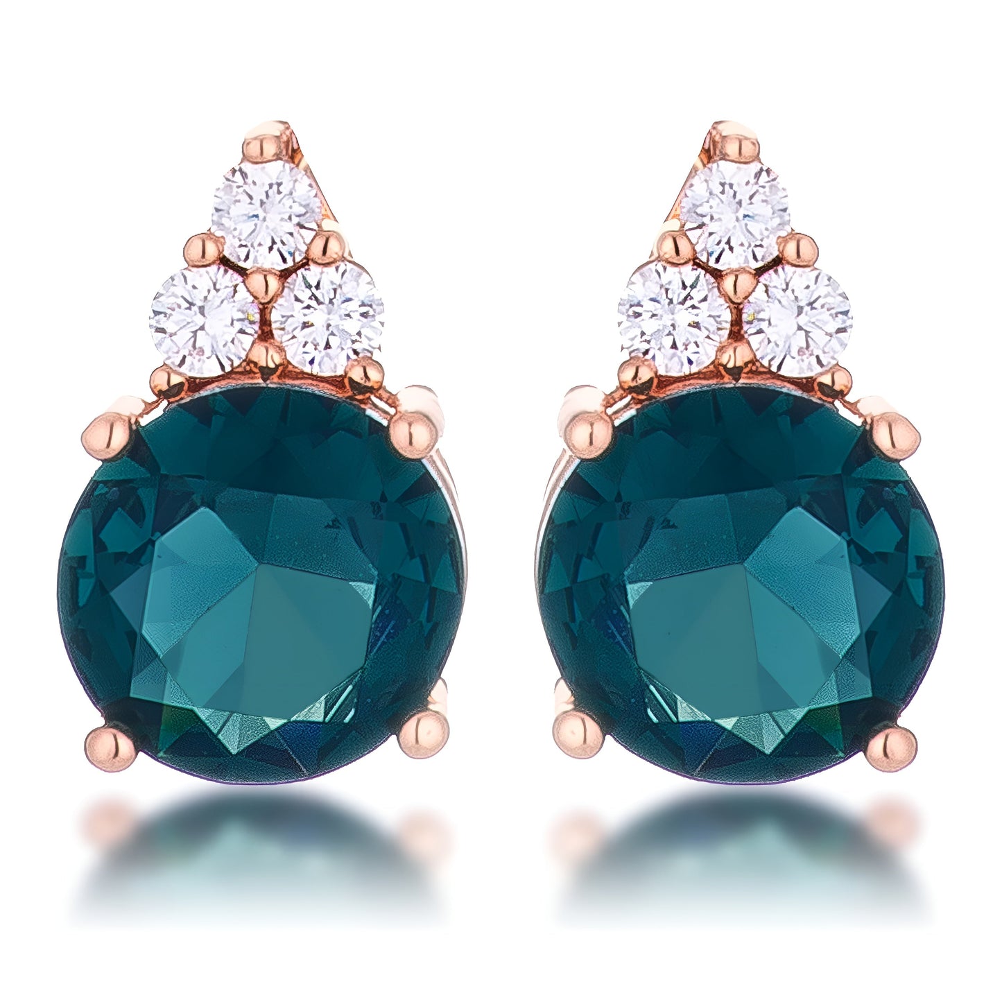 SIMPLE ROSE GOLD 9 MM BLUE GREEN CZ STUD EARRING