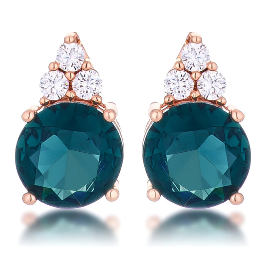 SIMPLE ROSE GOLD 9 MM BLUE GREEN CZ STUD EARRING
