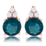 SIMPLE ROSE GOLD 9 MM BLUE GREEN CZ STUD EARRING