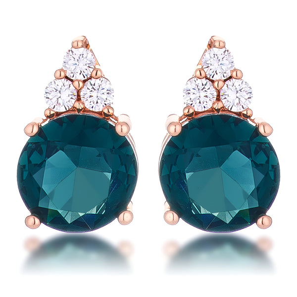 SIMPLE ROSE GOLD 9 MM BLUE GREEN CZ STUD EARRING