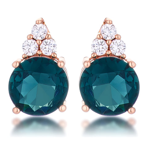 SIMPLE ROSE GOLD 9 MM BLUE GREEN CZ STUD EARRING