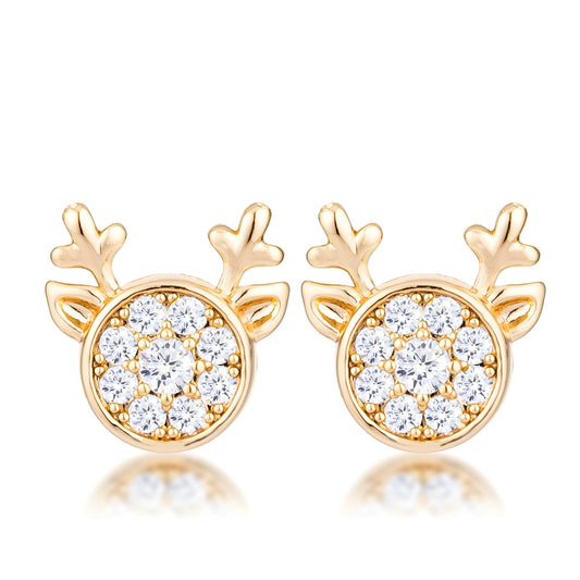 GOLD CLEAR CZ REINDEER EARRINGS