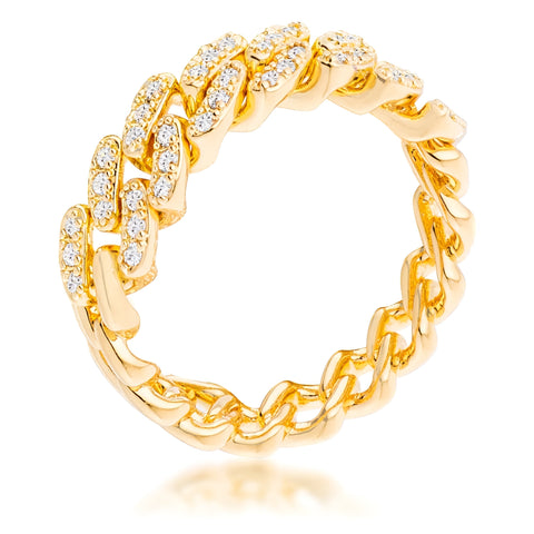 GOLD CLEAR CZ ROUND CUT FLEXIBLE CHAIN RING