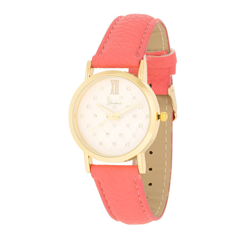 GOLD CORAL LEATHER WATCH WITH GEMS