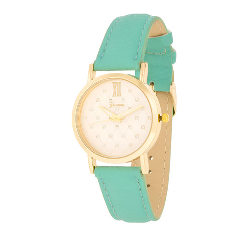 GOLD MINT LEATHER WATCH WITH GEMS
