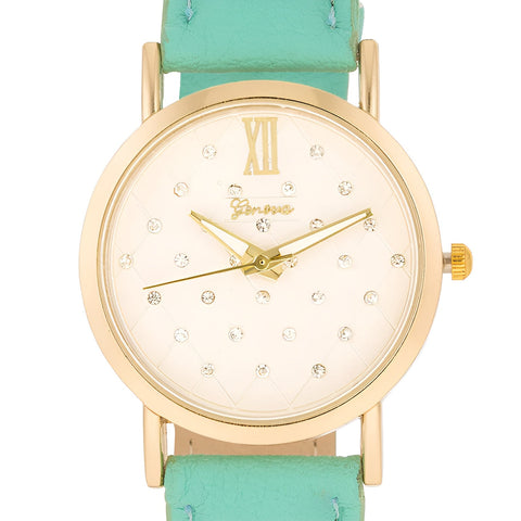 GOLD MINT LEATHER WATCH WITH GEMS