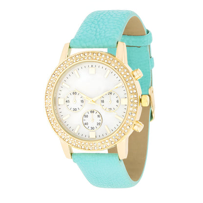 GOLD SHELL PEARL WATCH WITH CRYSTALS - TURQUOISE - PIERGIORGIO CERRONI