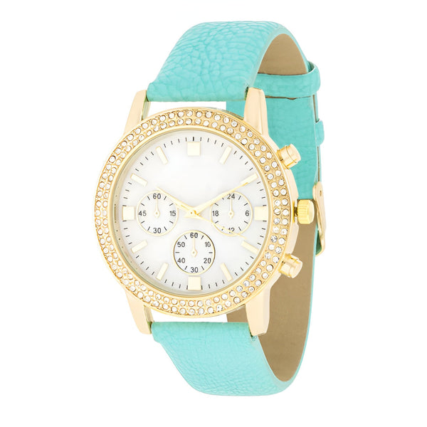 GOLD SHELL PEARL WATCH WITH CRYSTALS - TURQUOISE - PIERGIORGIO CERRONI