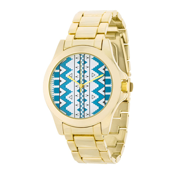 GOLD WATCH WITH BLUE GEOMETRIC DETAILS ON THE DIAL - PIERGIORGIO CERRONI