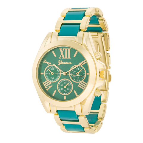 GOLD WATCH WITH TEAL DIAL AND TEAL STRAP DETAILS - PIERGIORGIO CERRONI