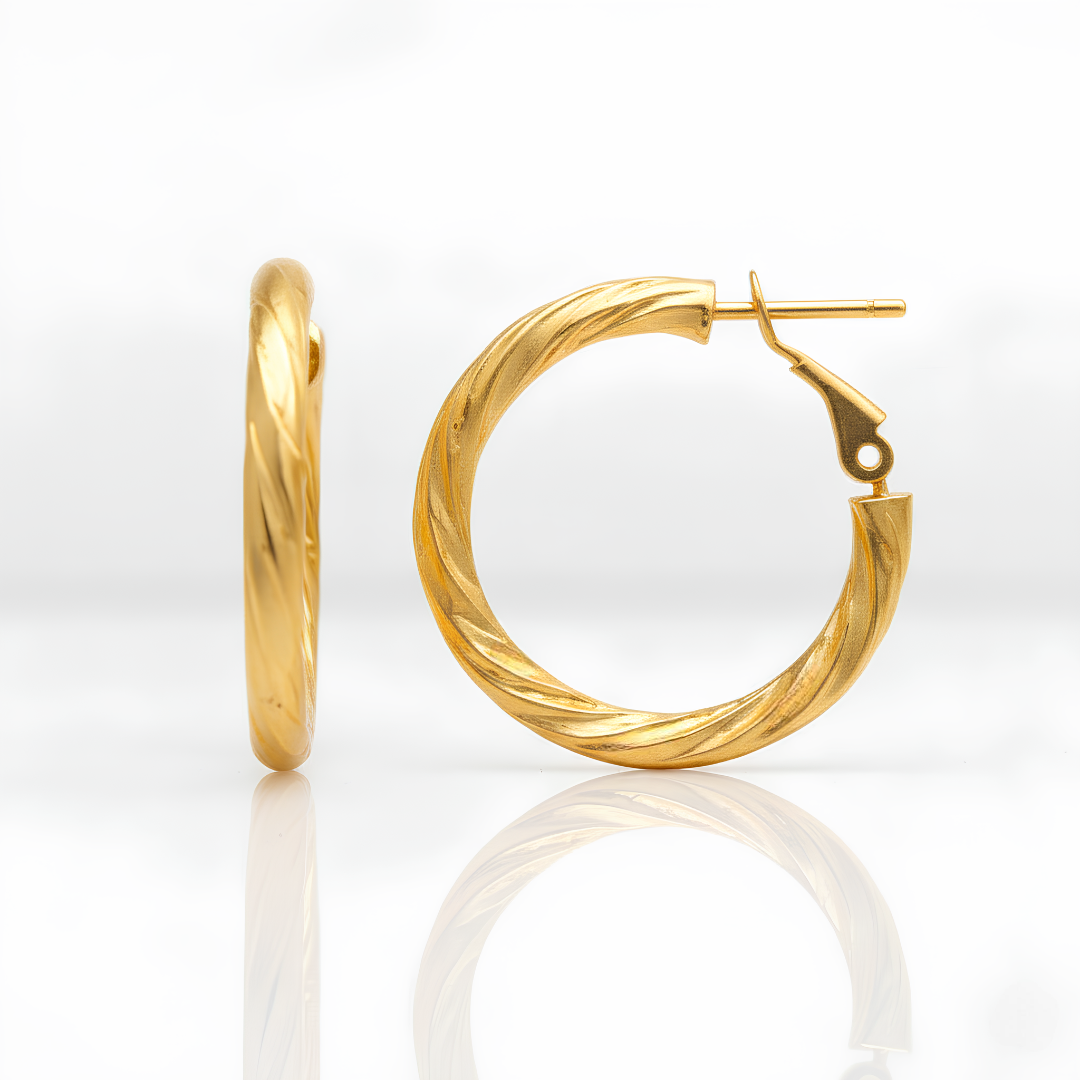 YELLOW GOLD PETITE TWISTED ROUND HOOP EARRINGS (3x20MM)