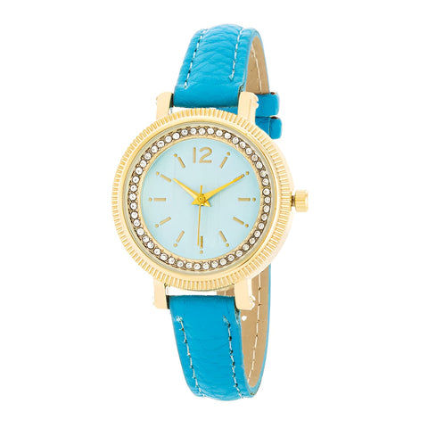 GEORGIA GOLD CRYSTAL WATCH WITH TURQUOISE LEATHER STRAP - PIERGIORGIO CERRONI