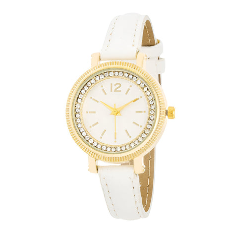 GEORGIA GOLD CRYSTAL WATCH WITH WHITE LEATHER STRAP - PIERGIORGIO CERRONI