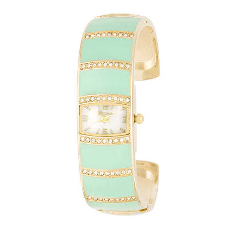 GOLD CUFF WATCH WITH CRYSTALS - MINT - PIERGIORGIO CERRONI