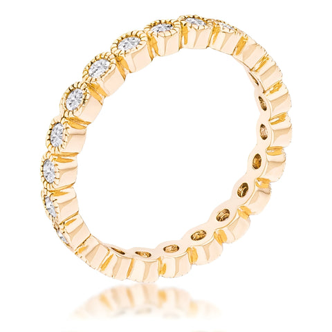 GOLD DOTTED CLEAR CZ ROUND BEZEL ETERNITY RING - PIERGIORGIO CERRONI