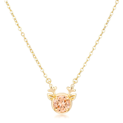 GOLD REVERSIBLE CHAMPAGNE CZ REINDEER PENDANT