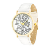 GOLD WATCH WITH FLORAL PRINT DIAL - WHITE