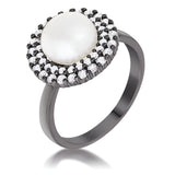 HEMATITE DOUBLE HALO ETHEREAL PEARL COCKTAIL RING - PIERGIORGIO CERRONI