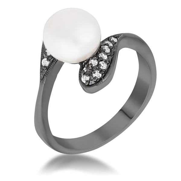 HEMATITE PEARL INTERLOCKED DOUBLE TEARDROP RING - PIERGIORGIO CERRONI