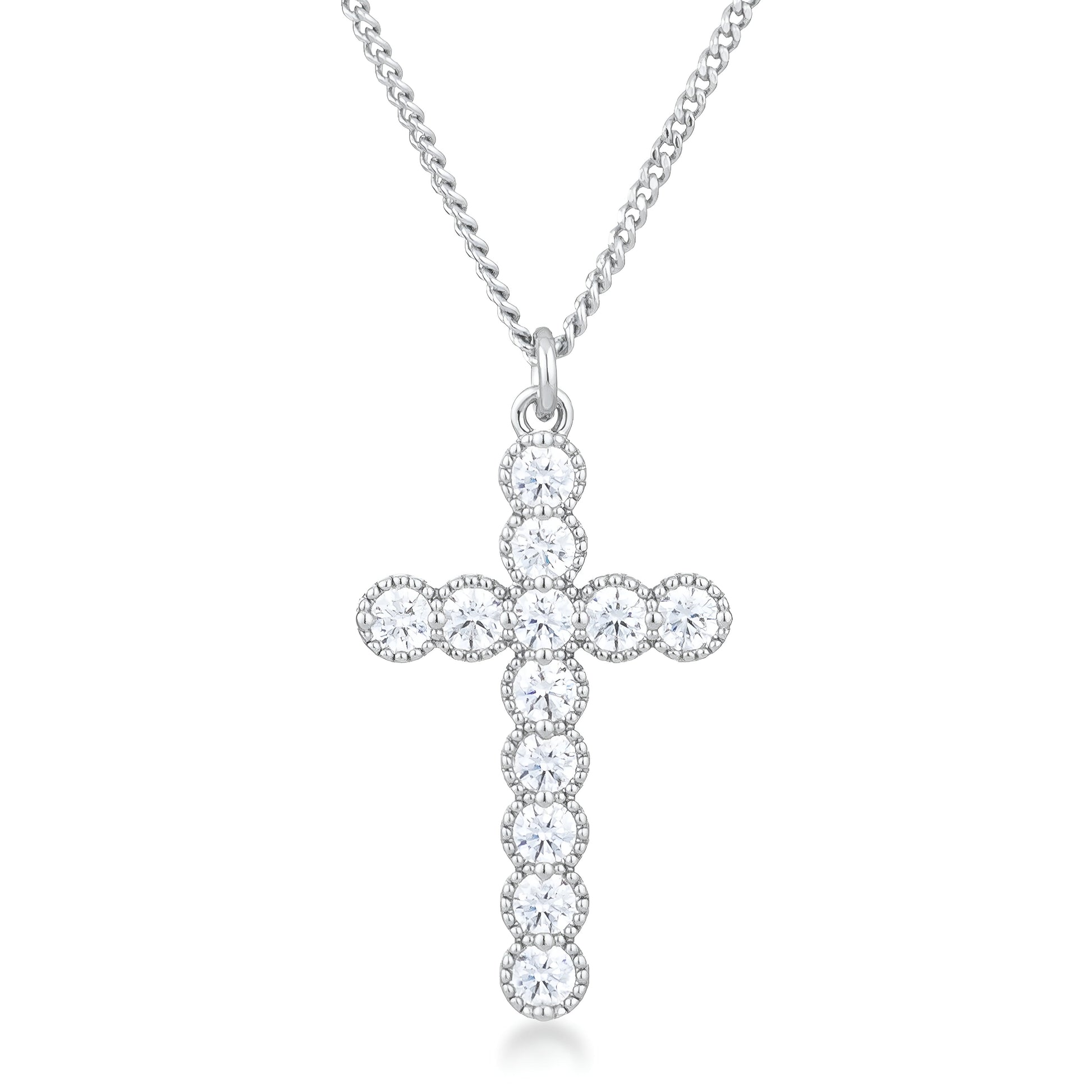 MICRO BEADED RHODIUM CLEAR CZ CROSS PENDANT - PIERGIORGIO CERRONI