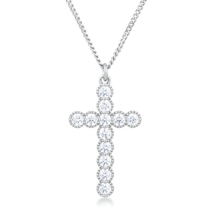 MICRO BEADED RHODIUM CLEAR CZ CROSS PENDANT - PIERGIORGIO CERRONI
