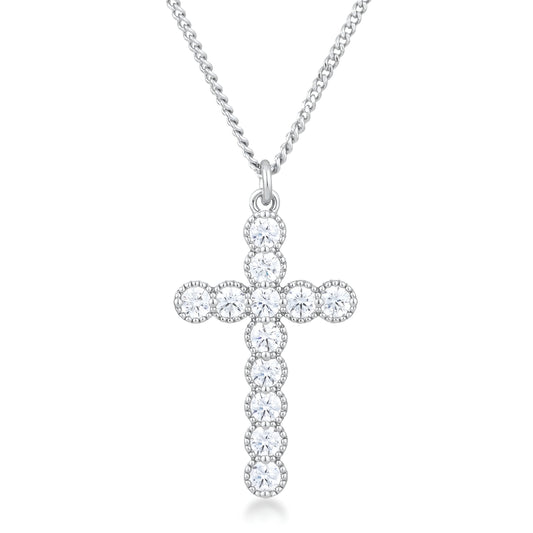MICRO BEADED RHODIUM CLEAR CZ CROSS PENDANT - PIERGIORGIO CERRONI